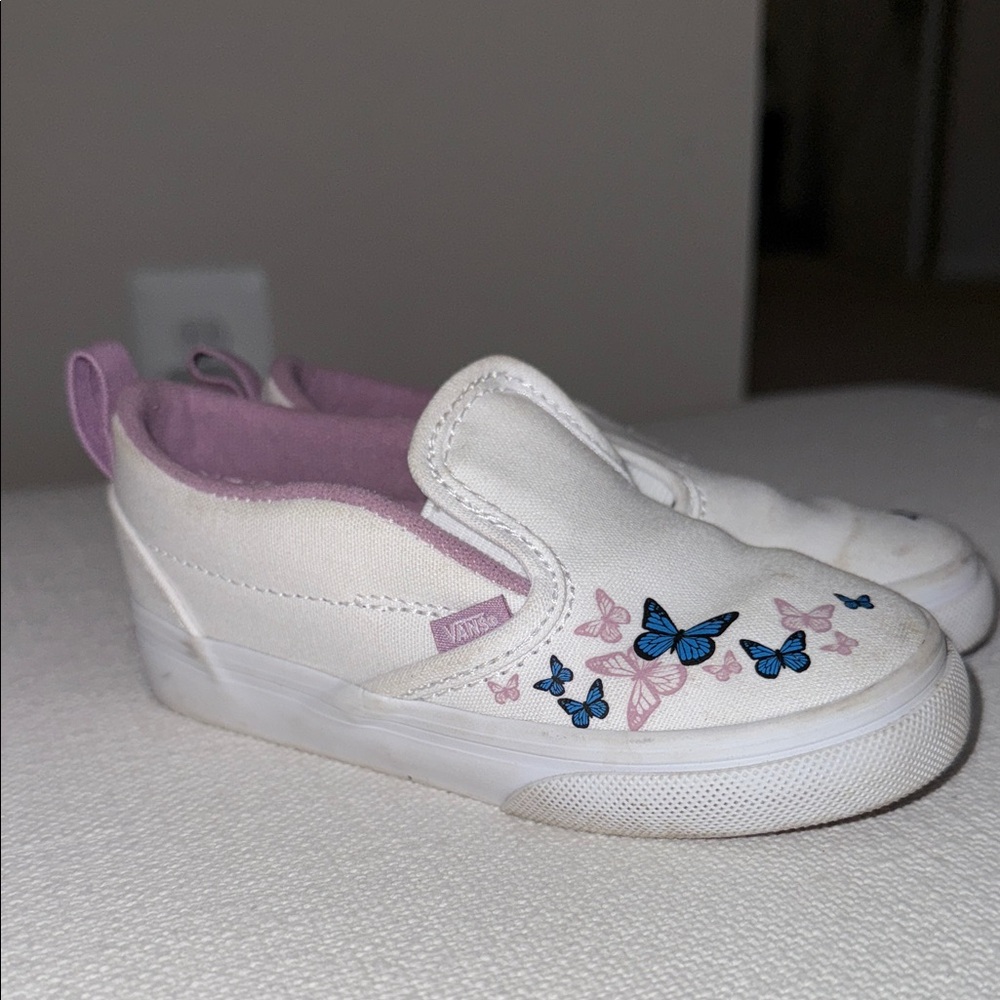 Vans Kids White and Purple Slip-On Sneakers